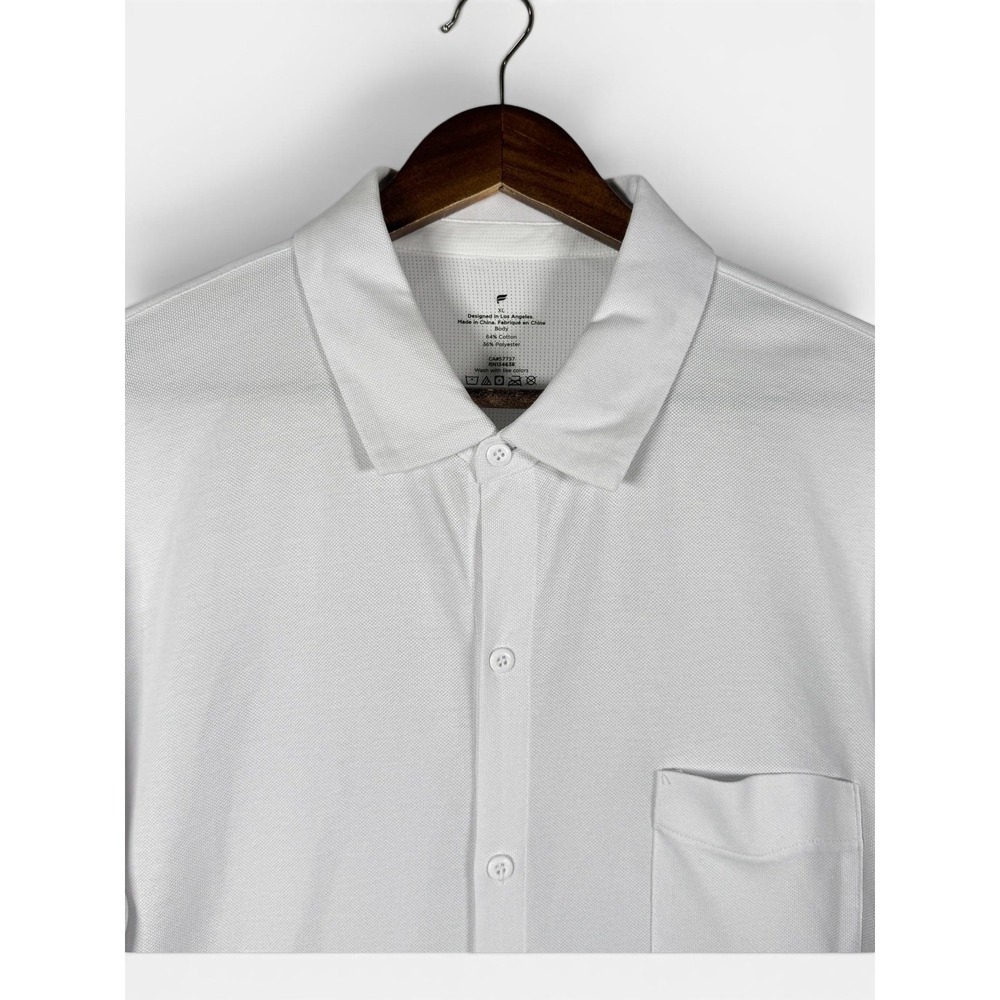 Fabletics Dress Shirt Mens XL White Solid Knit Long Sleeve Button Up Casual
